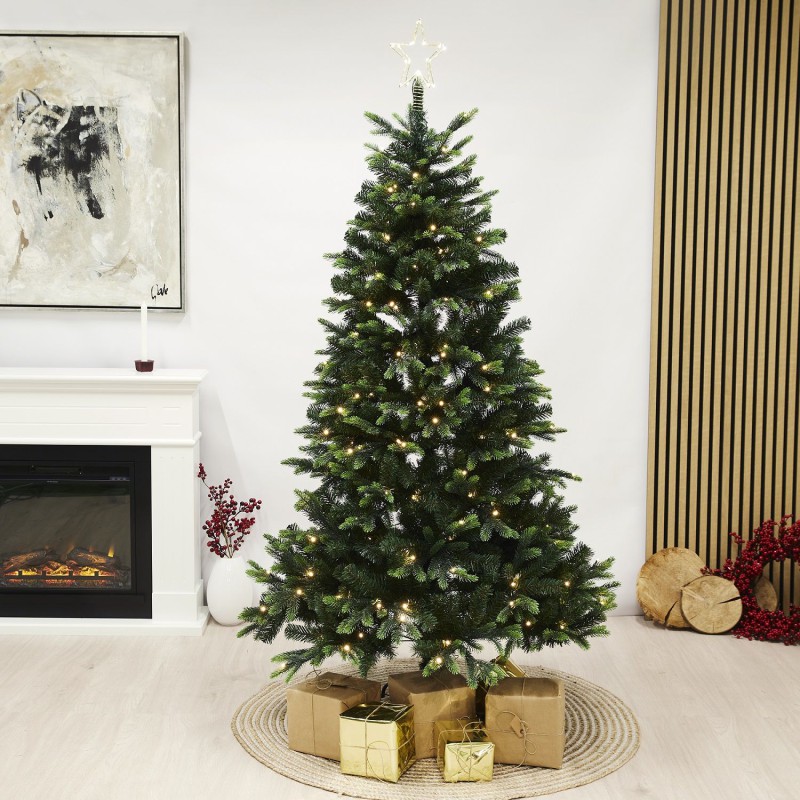 Afstem Dum tillykke Høj kvalitets kunstigt juletræ på 180 cm. med 230 LED lys og stjerne