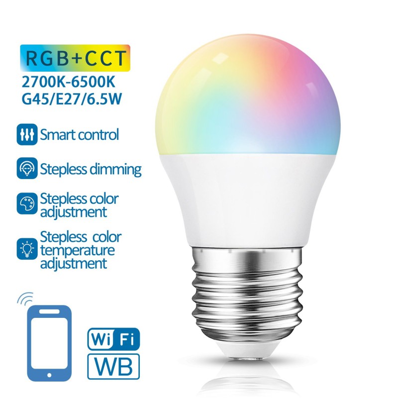 Se Aigostar SMART WiFi/BT, G45, E27 Mat LED Kronepære 6,5W i RGB+CCT hos detLED