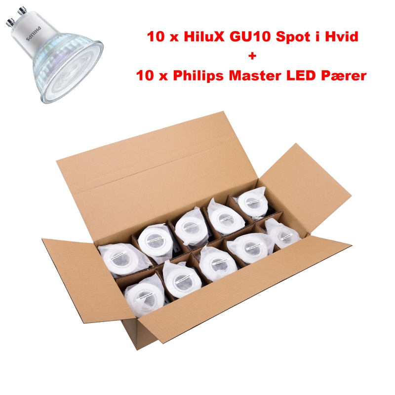 10 x Hilux D10 Spot i Hvid - inkl. 10 x Philips Master 2700K