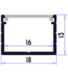 Aluprofil 18x13 til IP65 og IP68 LED strip - Bred, 1 meter, inkl. matteret cover og klips, anodiseret