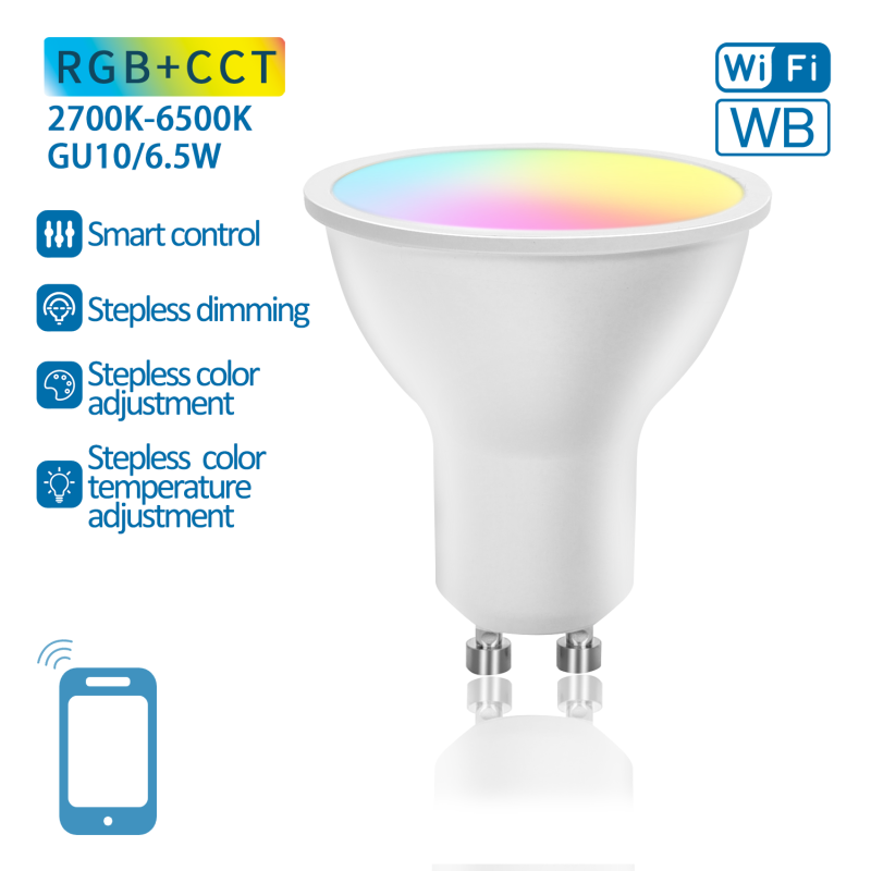 Aigostar SMART WiFi/BT, GU10 LED Pære 6,5W i RGB+CCT - 120°