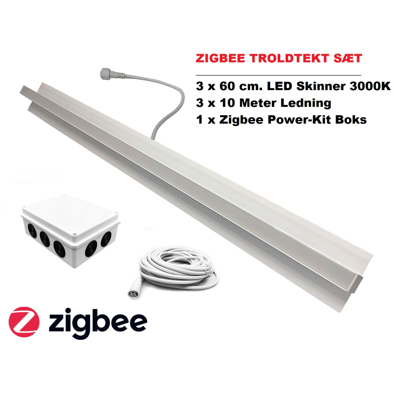 Zigbee LED Troldtekt Skinnesæt 3X60 cm i 3000K, Ra90