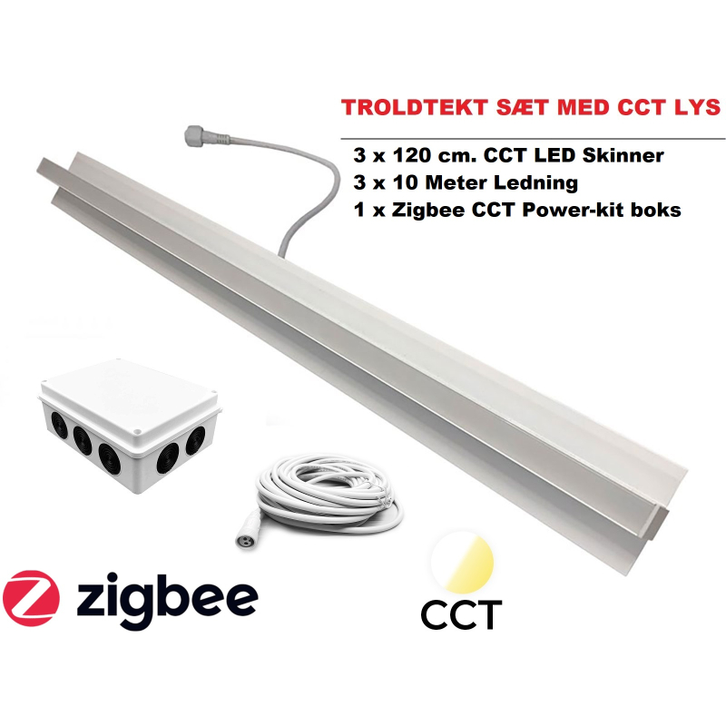 Zigbee LED Troldtekt Skinnesæt 3X120 cm i CCT, Ra90