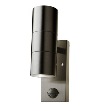 GU10 Væglampe op/ned m. sensor - IP44 udendørs, rustfri, uden lyskilde