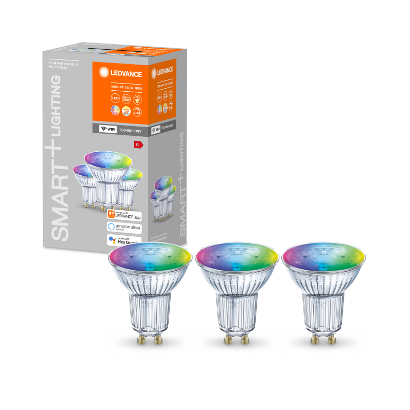 LEDVANCE SMART+ WiFi GU10 LED Pære 4,9W i RGB+CCT (3-Pak)