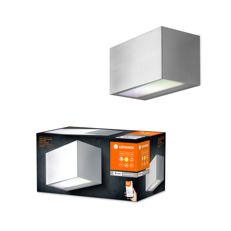 Se LEDVANCE SMART+ WiFi Brick LED Udendørs Væg 145x75 14W i RGBW - Stål hos detLED