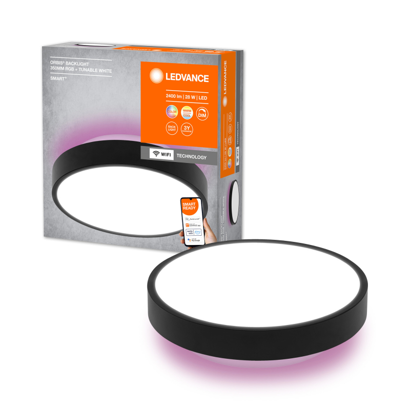 LEDVANCE SMART+ WiFi Orbis R Backlite LED Plafond Ø350, 28W i RGB+CCT - Sort