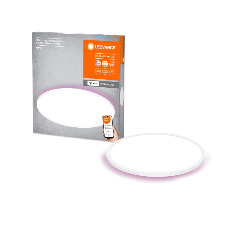 LEDVANCE SMART+ WiFi Orbis Slim Backlight LED Plafond Ø400, 25W i RGB+CCT - Hvid