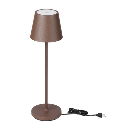 V-Tac opladelig bordlampe, trådløs - Cortenfarvet, IP54 udendørs bordlampe, touch dæmpbar, model mini