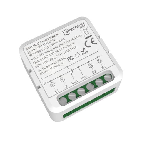 Spectrum Wifi indbygningsrelæ - Tuya/Smart Life, 2300W