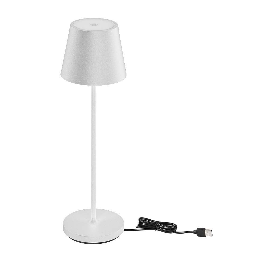 V-Tac opladelig bordlampe, trådløs - Hvid, IP54 udendørs bordlampe, touch dæmpbar, model mini