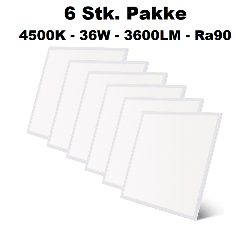 6 x DL LED Panel 60x60 På 36W i 4500K, 3600K, Ra90 - Hvid