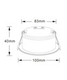 7W Ø10cm Lavprofil indbygningsspot dæmpbar RA93 - Hul: Ø8,3 cm, Mål: Ø10 cm, CCT