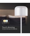 Outlet: V-Tac opladelig CCT  bordlampe - Hvid, IP54, touch dæmpbar, model mini