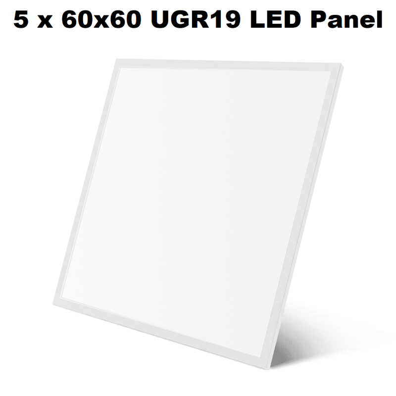 5 x E5 UGR19 LED Panel 60x60 På 40W i 4000K, 4600Lm - Hvid