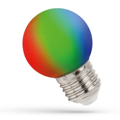 E27 1W RGB LED kronepære - G45, 260 grader, farveskiftende, dekorationspære
