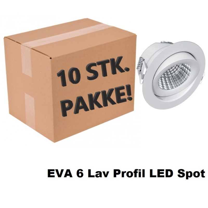 10 x EVA 6 LED indbygningsspot 6W i 2700K, 520Lm, Ra97 - Hvid