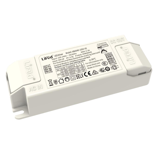 Lifud 40W 1-10V dæmpbar LED driver - 0/1-10V signal interface, flicker free, bl.a. til  store LED paneler