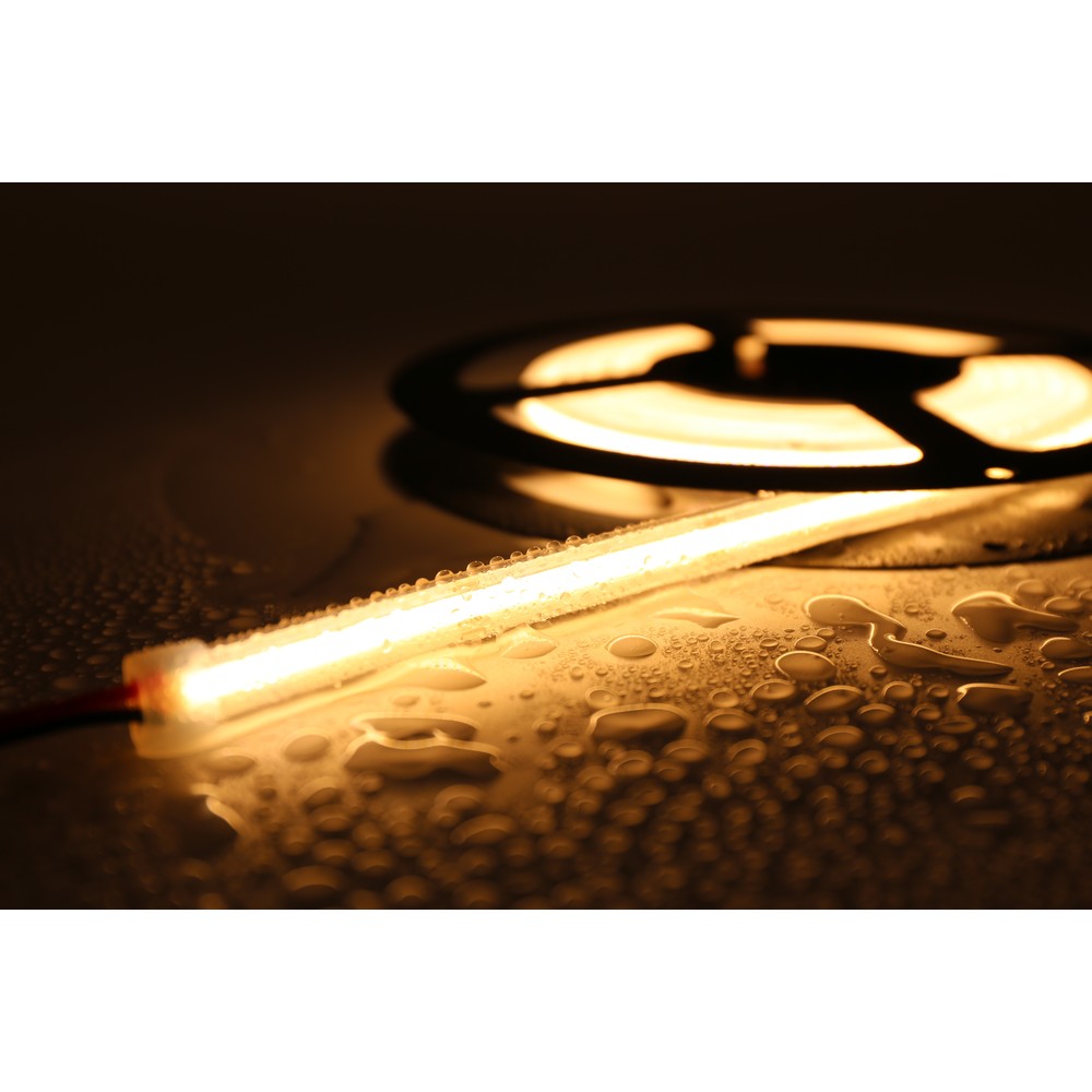 5m 12W/m Vandtæt COB strip - 24V DC, IP68, 480 LED pr. meter, COB LED - Kulør : Varm