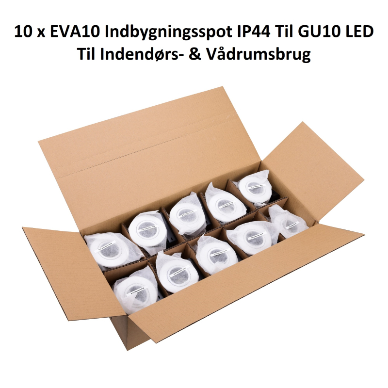 Billede af 10 stk. EVA10 Indbygningsspot 230V Til GU10 LED - Hvid