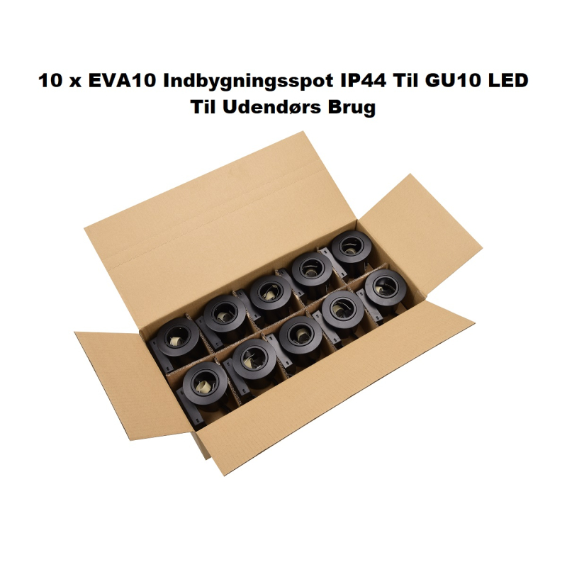10 x EVA10 Udendørs Indbygningsspot 230V Til GU10 LED - Sort