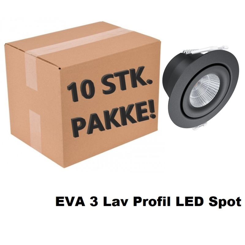 Se EVA 3 LED Spot 4W 3000K 430Lm Ra97 Dæmpbar IP54 i Sort (inde/Udendørs) hos detLED