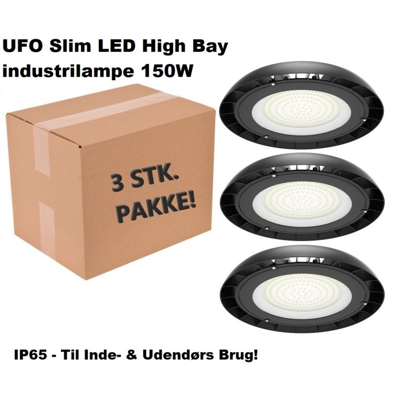 3-PAK - UFO Slim LED High Bay industrilampe 150W i 4000K, IP65 - 110°