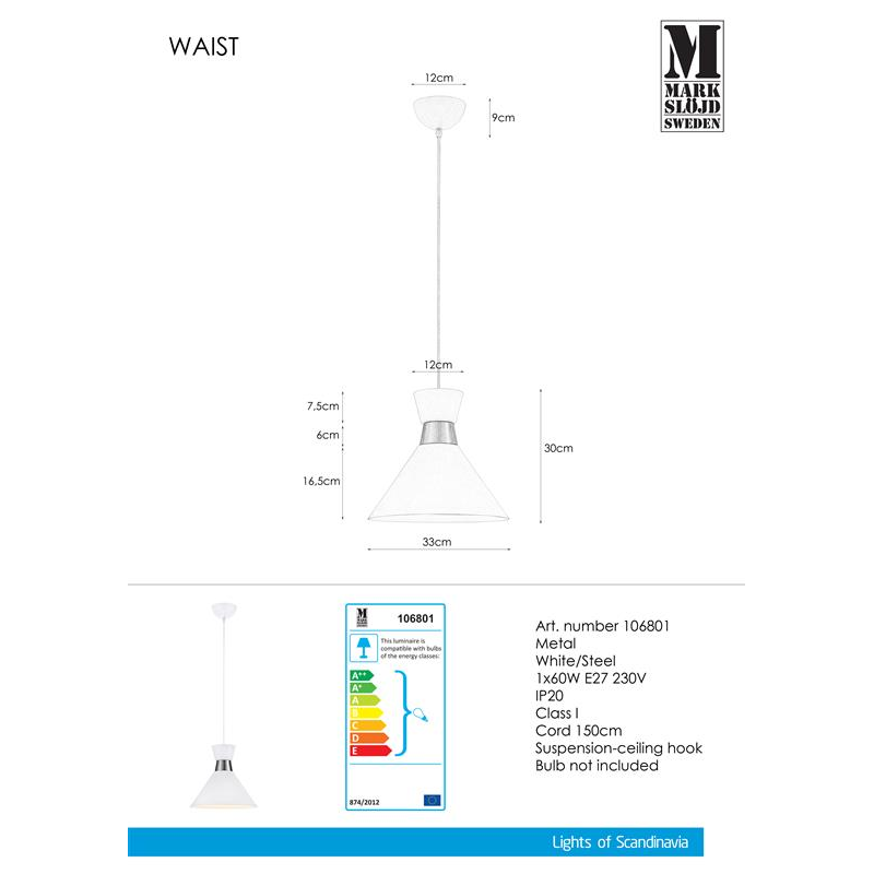 WAIST Pendel Lampe 230V E27 - Markslöjd