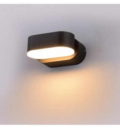 V-Tac 6W LED sort væglampe - Oval, roterbar 350 grader, IP65 udendørs, 230V, inkl. lyskilde