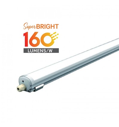 V-Tac vandtæt 24W komplet LED armatur - 120 cm, 160 lm/W, gennemfortrådet, IP65, 230V