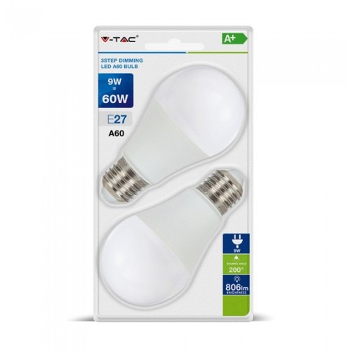 V-Tac 9W LED pære - 3-trin dæmpbar, A60, on/off dæmpbar, E27