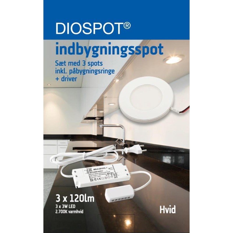 Billede af DIOSPOT LED Møbelspot 3W 2700K Ra90 i Hvid - Komplet hos detLED