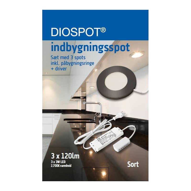 Billede af DIOSPOT LED Møbelspot 3W 2700K Ra90 i Sort - Komplet hos detLED