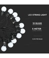 5m LED lyskæde med 10 stk. pærer - Varm hvid kulør, IP44, 230V, 0,5W pærer