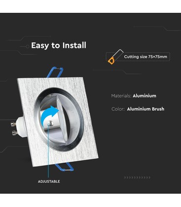Installation af en firkantet downlight i loftet som alternativ til indbygningsrammer.