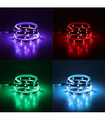 Nærbillede af LED strip der viser diodernes placering før montering i aluprofil.