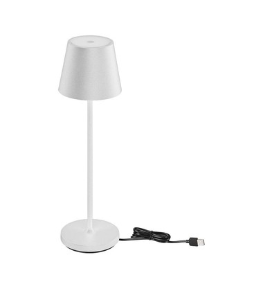 Touch dæmpbar LED bordlampe der viser funktionalitet og trådløs opladning.