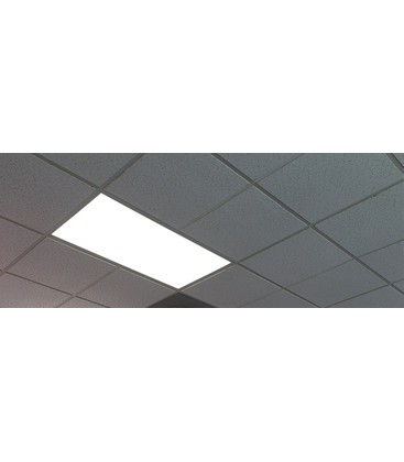 Slankt 120x30 LED panel monteret i et moderne kontormiljø der giver et jævnt arbejdslys.
