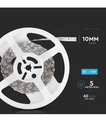 Nærbillede af målangivelser og klippepunkter på en 12V LED strip.